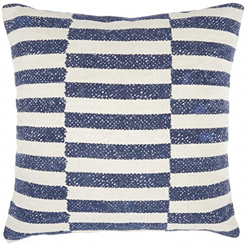 HomeRoots 100% Cotton Navy Blue and Ivory Irregular Stripes Throw Pillow