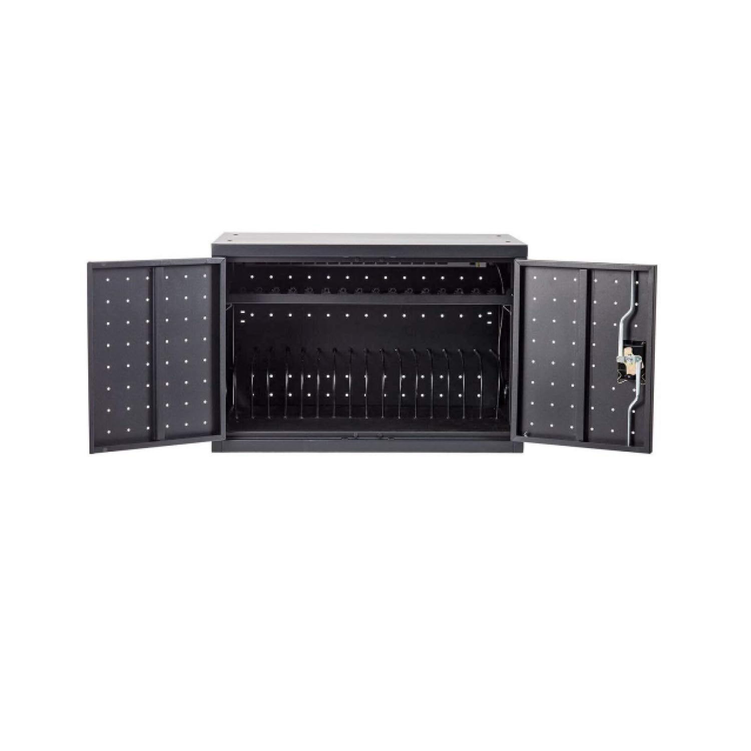 Pearington 16 Device Portable Table Top Charging And Storage Cabinet For Ipads, Chromebooks And Laptop Computers, Up To 17-Inch Screen Size, Bonus Shelf, Side Handles, Locking Front Door, Cable Clips