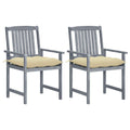 vidaXL Patio Chairs 2 Pcs, Patio Dining Chair with Cushions, Outdoor Chair for Deck Garden Lawn Balcony, Farmhouse, Gray Solid Wood Acacia
