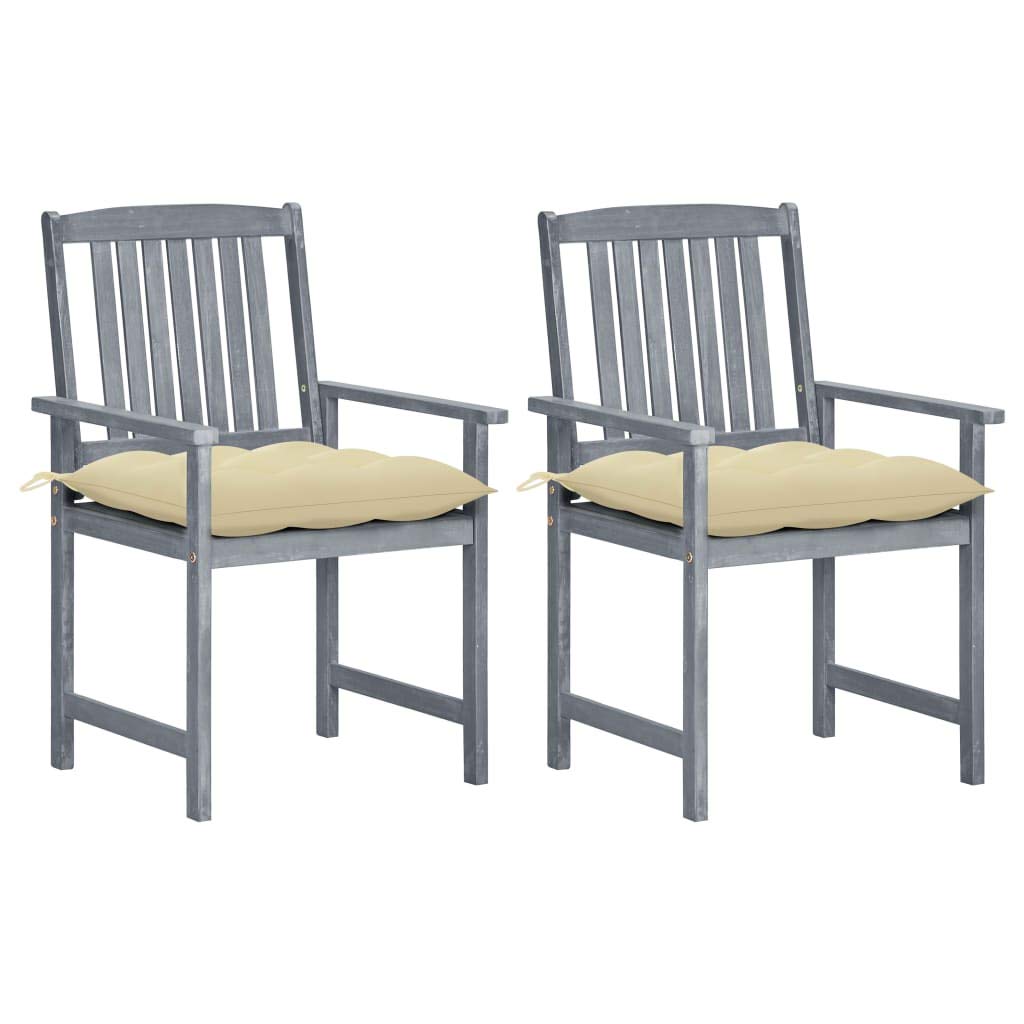 vidaXL Patio Chairs 2 Pcs, Patio Dining Chair with Cushions, Outdoor Chair for Deck Garden Lawn Balcony, Farmhouse, Gray Solid Wood Acacia