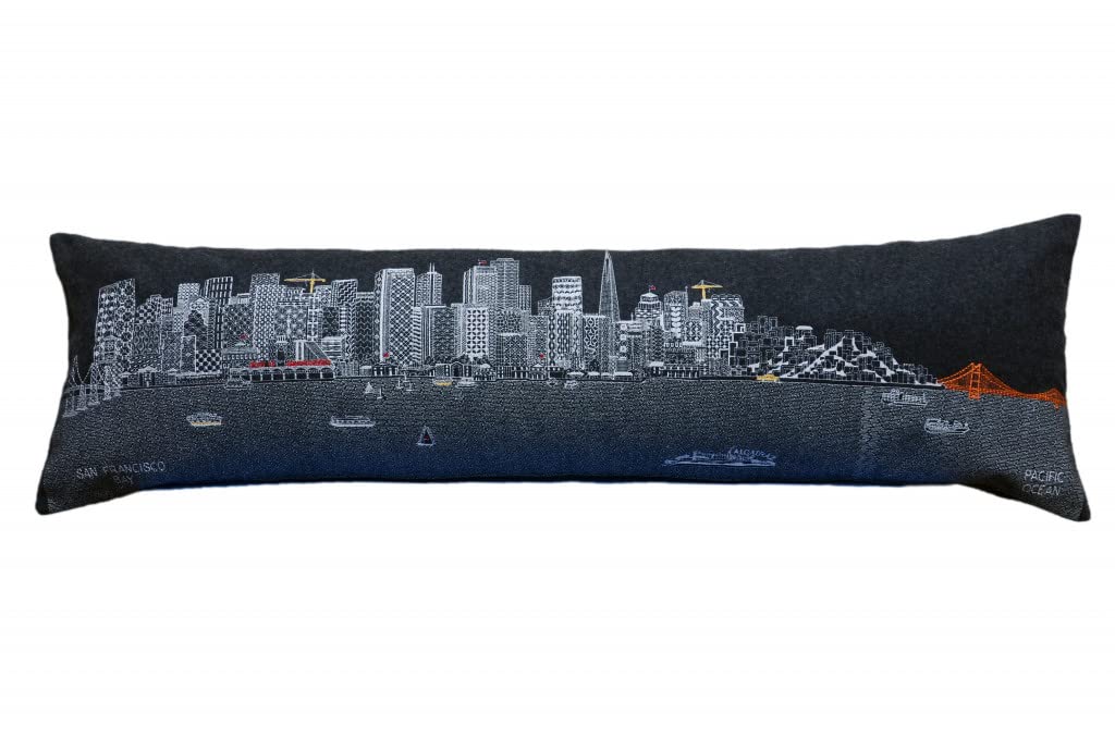 HomeRoots Grey 45' Black San Francisco Nighttime Skyline Lumbar Decorative Pillow