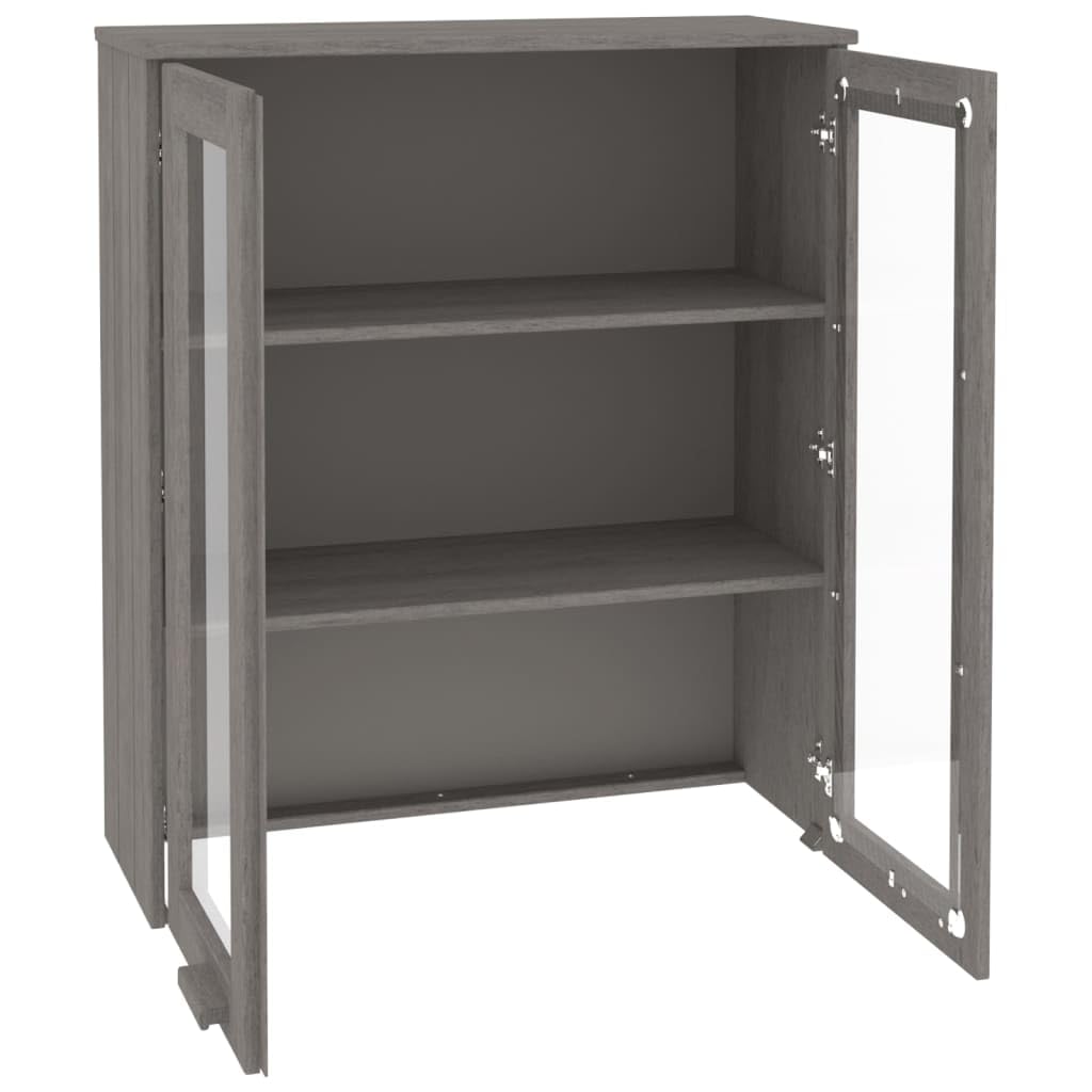 vidaXL Solid Pinewood Highboard Top, Light Gray Finish, Additional Shelves with Glass Door Cabinet, Dust-Free Display Storage, 33.5x13.8x39.4 Measurements