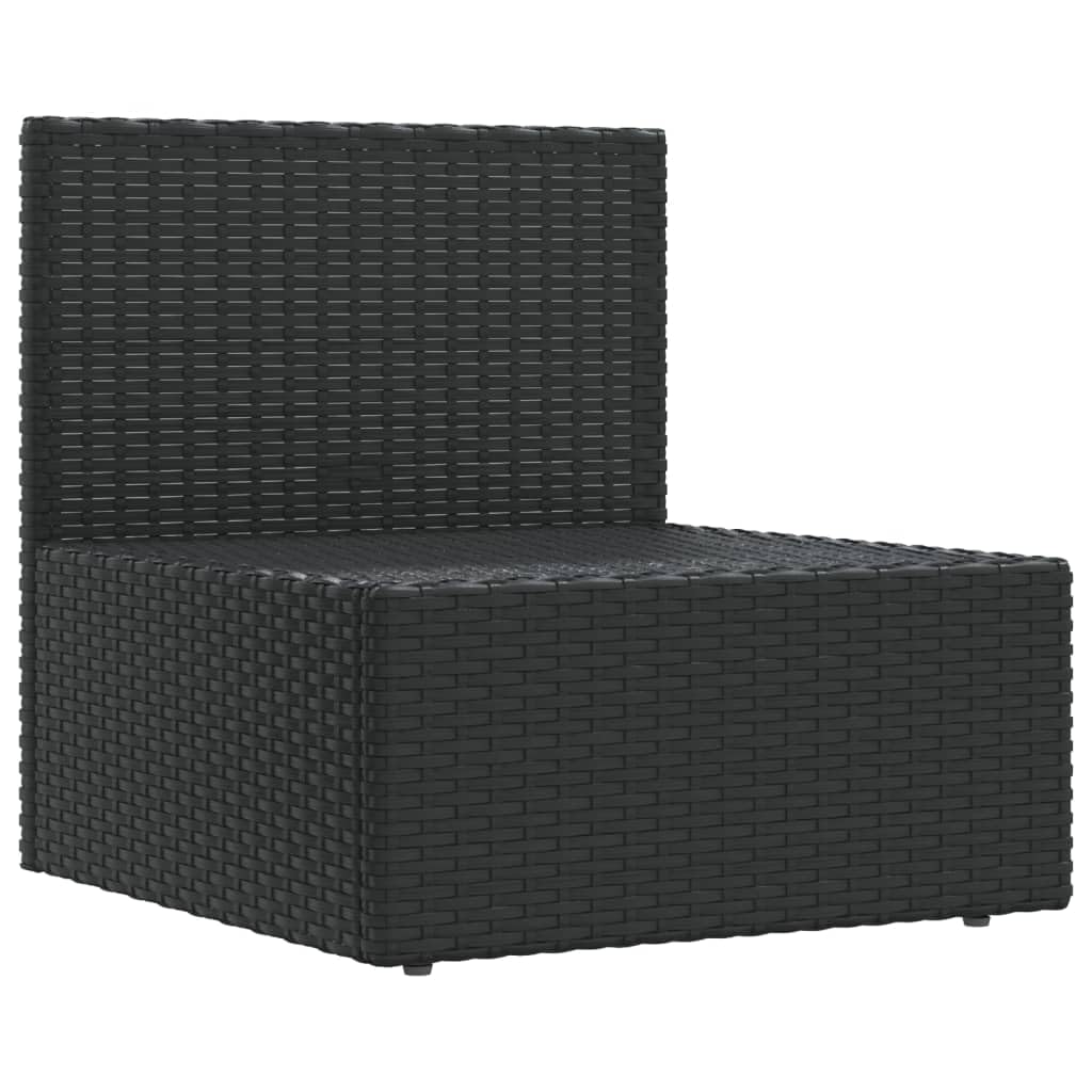 vidaXL Black Patio Middle Sofa - Weather-Resistant Poly Rattan Material, Robust Steel Frame, Modular Design, Comfortable Seat and Back Cushions