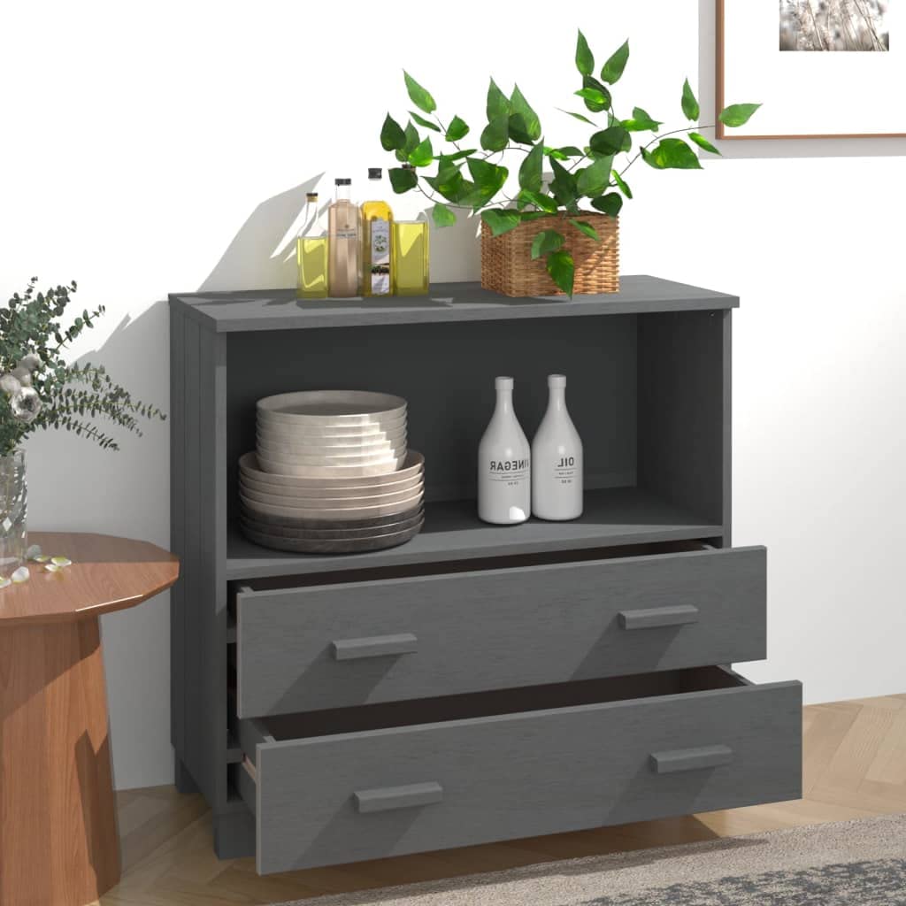 vidaXL HAMAR Solid Wood Sideboard in Dark Gray - Spacious with 1 Compartment and 2 Drawers - Ideal for Storage and Display