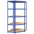 vidaXL Corner Shelf - 5-Layer Industrial-Style Storage Unit - Blue Galvanized Steel & Engineered Wood - High Load Capacity