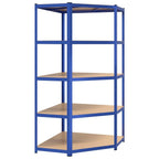 vidaXL Corner Shelf - 5-Layer Industrial-Style Storage Unit - Blue Galvanized Steel & Engineered Wood - High Load Capacity