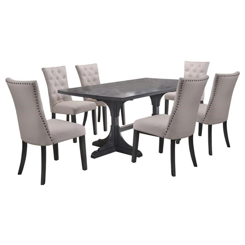 Best Quality Furniture Modern Light Gray Linen Look 7 Piece Upholstered Dining Set