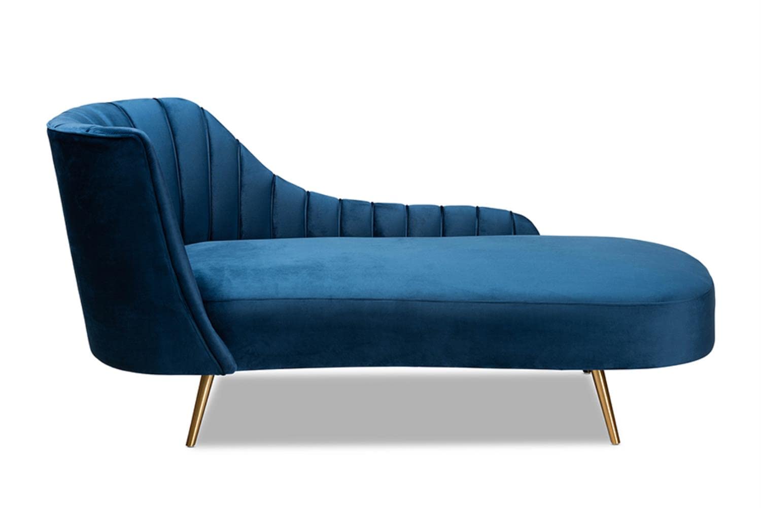 Baxton Studio Kailyn Glam and Luxe Navy Blue Velvet Fabric Upholstered and Gold Finished Chaise
