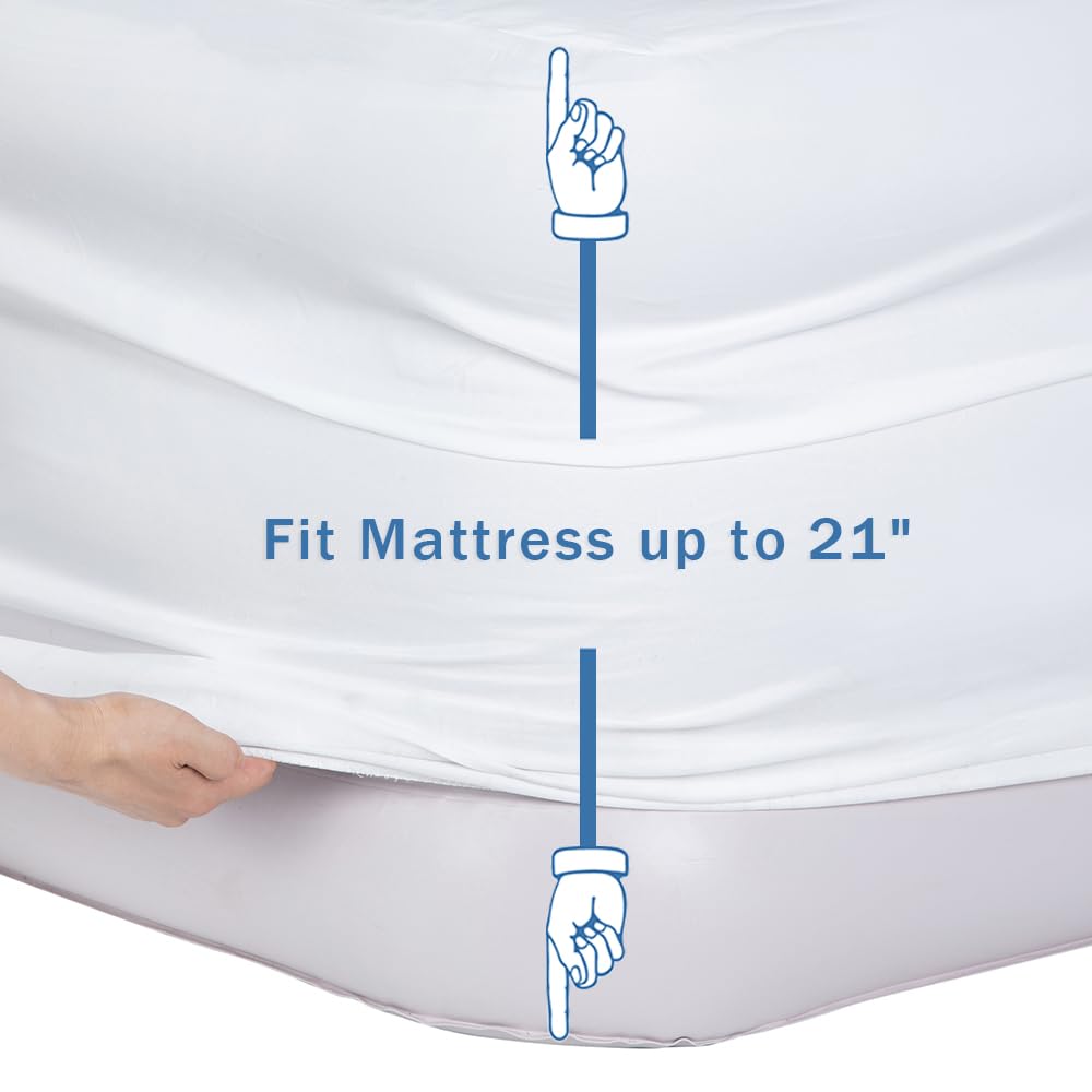 Bedecor Fitted Sheet For Air Mattress Inflate Without Disassembly Convenient & Firm Deep Up To 21'' White -King