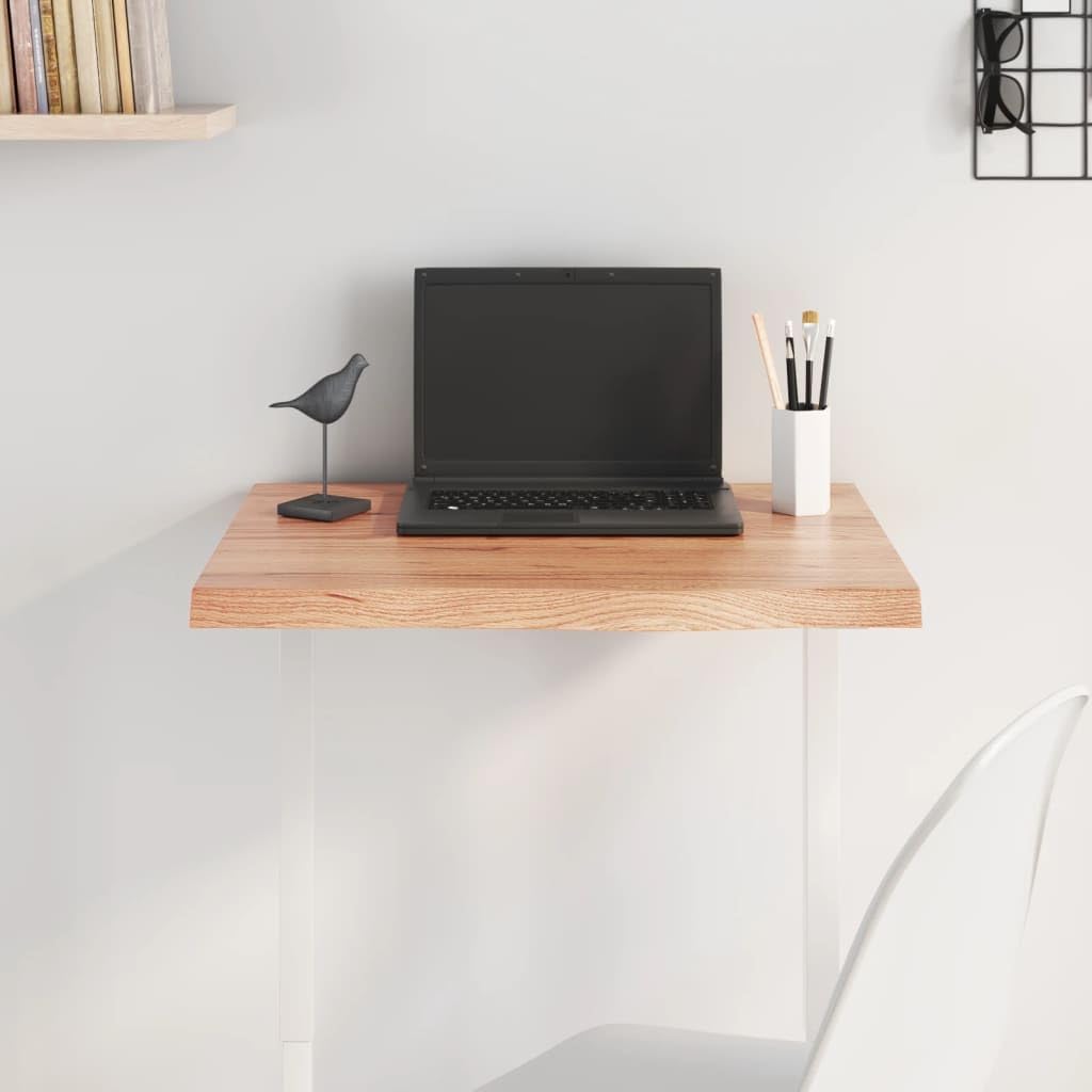 vidaXL Table Top - Light Brown Treated Solid Oak Wood, Natural Finish, Versatile Usage, Handcrafted, Unique Live Edge, Easy Installation