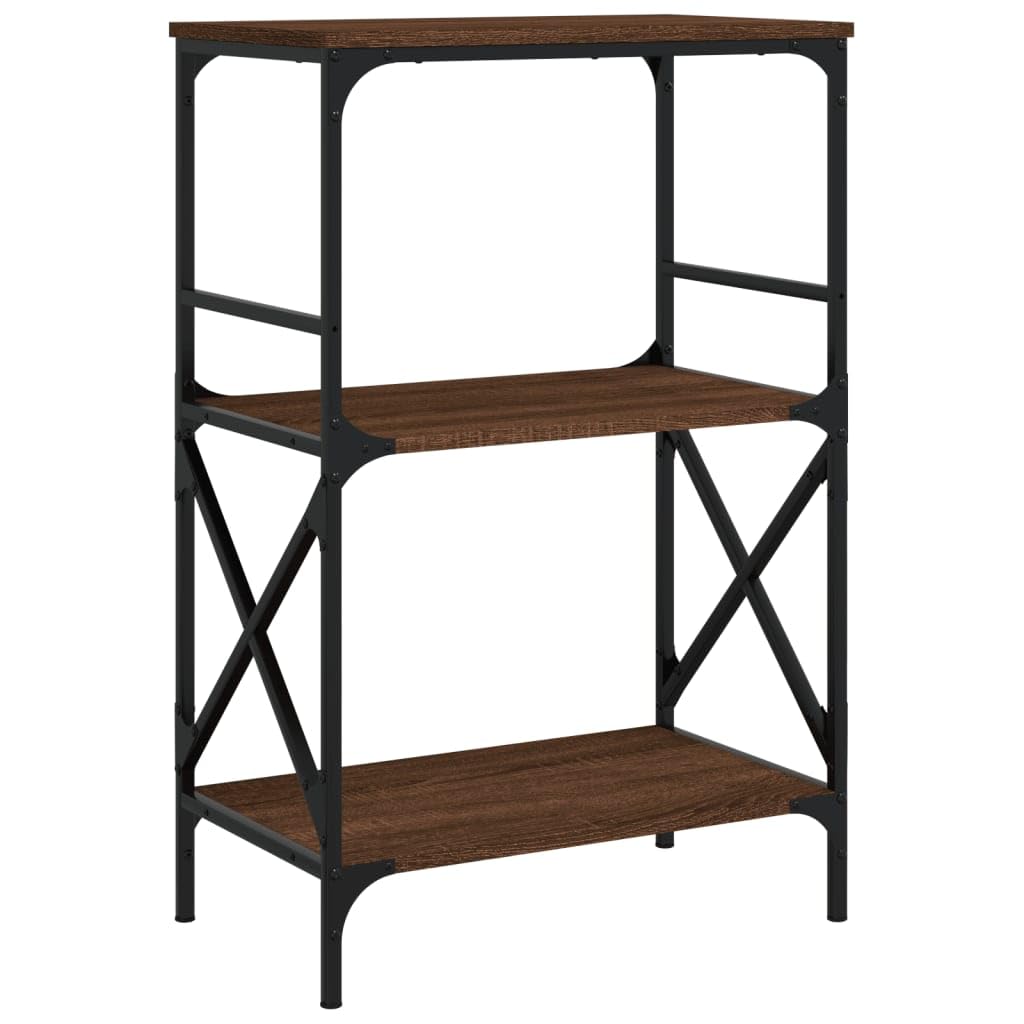 vidaXL 3-Tier Bookcase - Brown Oak and Metal Frame - Engineered Wood Construction - Freestanding Design with Adjustable Feet for Stability, 837616