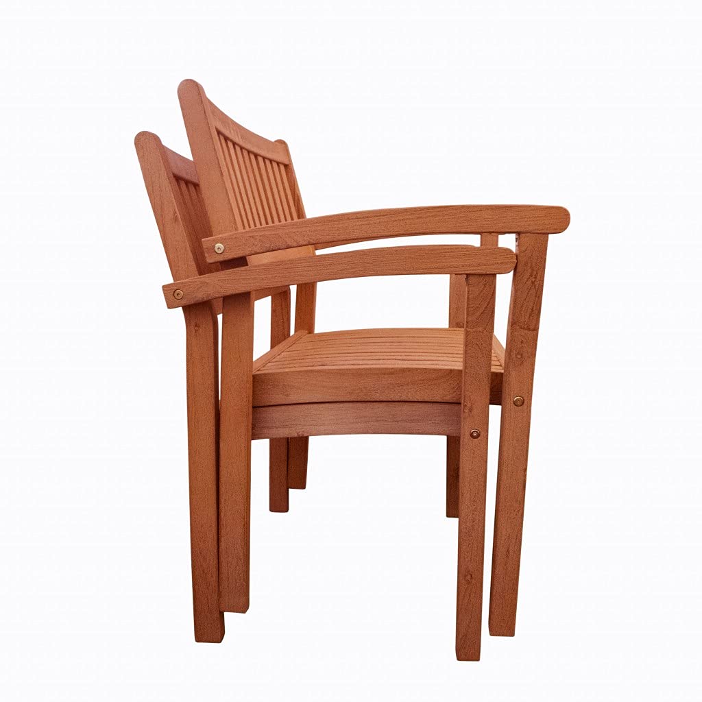 HomeRoots Tan Wood: Eucalyptus Set of Two Brown Stacking Armchairs