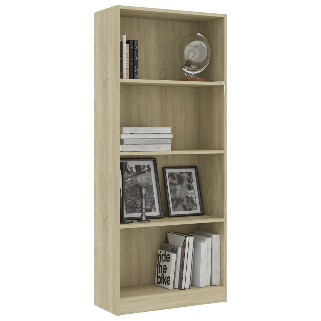 vidaXL Book Cabinet in Sonoma Oak - Modern 4-Tier Bookshelf - 23.6&quot;x9.4&quot;x55.9&quot; Engineered Wood Bookcase - Easy Assembly Required