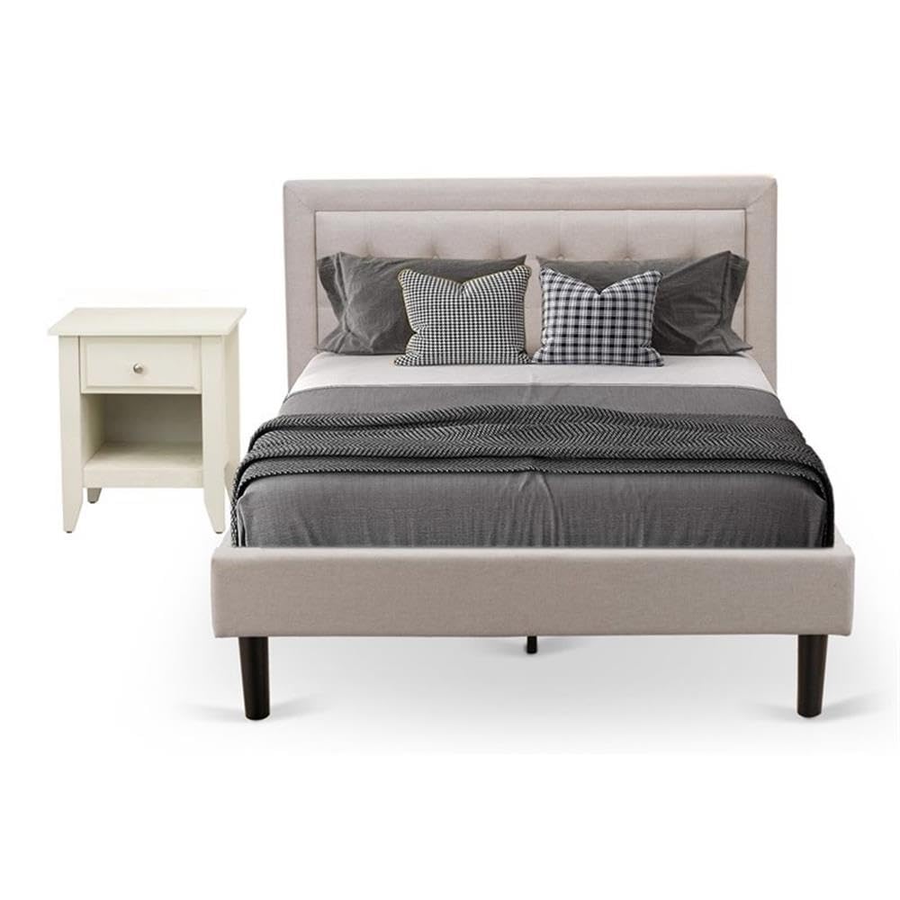 East West Furniture FN08F-1GA0C 2-Pc Fannin Bed Set with 1 Platform Bed and a Night Stand for Bedrooms - Reliable and Durable Manufacturing - Mist Beige Linen Fabric