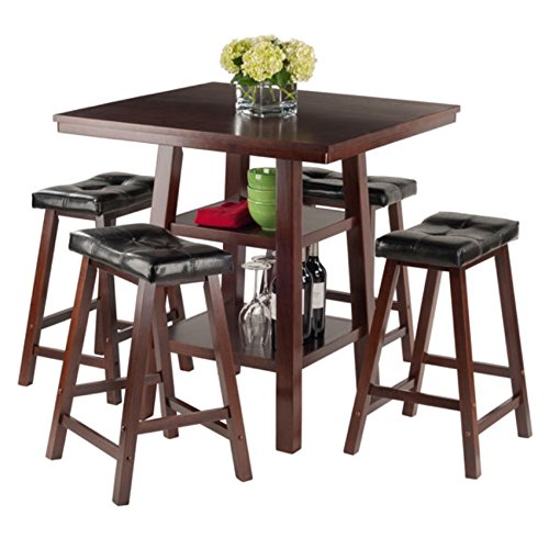Ergode Wood Perrone High Table Set | Expandable Dining Solution | 2 Stools | Walnut Finish | Space-Saving | 160lbs Weight Limit (94506-VV)