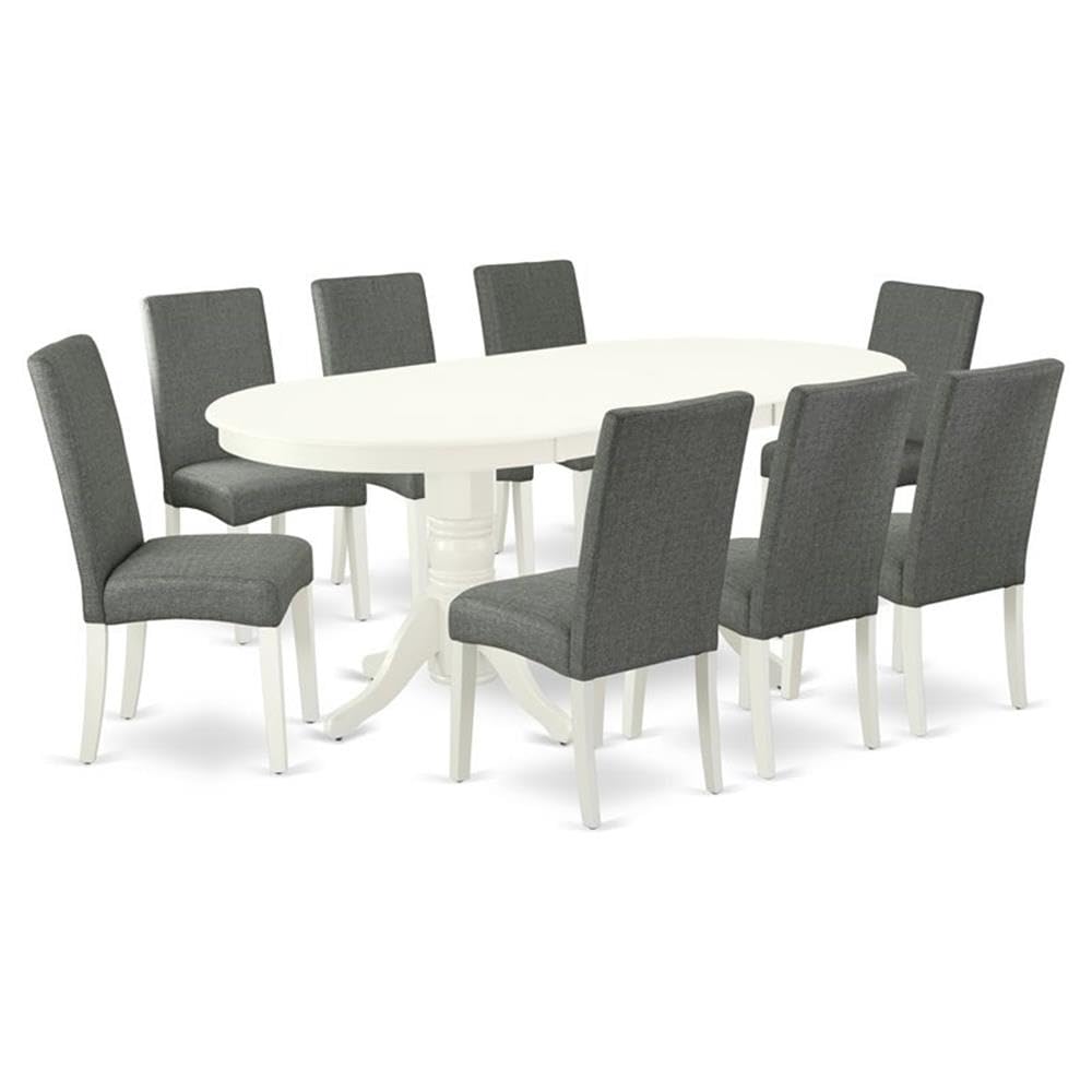 East West Furniture Vadr9-Lwh-07 9 Piece Kitchen Table Set Includes An Oval Dining Table With Butterfly Leaf And 8 Gray Linen Fabric Parson Dining Chairs, 40X76 Inch, Linen White