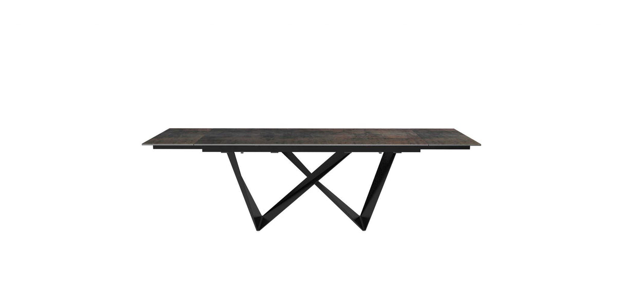 HomeRoots 8mm Glass ? Ceramic Top; Metal 71' X 35' X 30' Black Ceramic Metal Dining Table