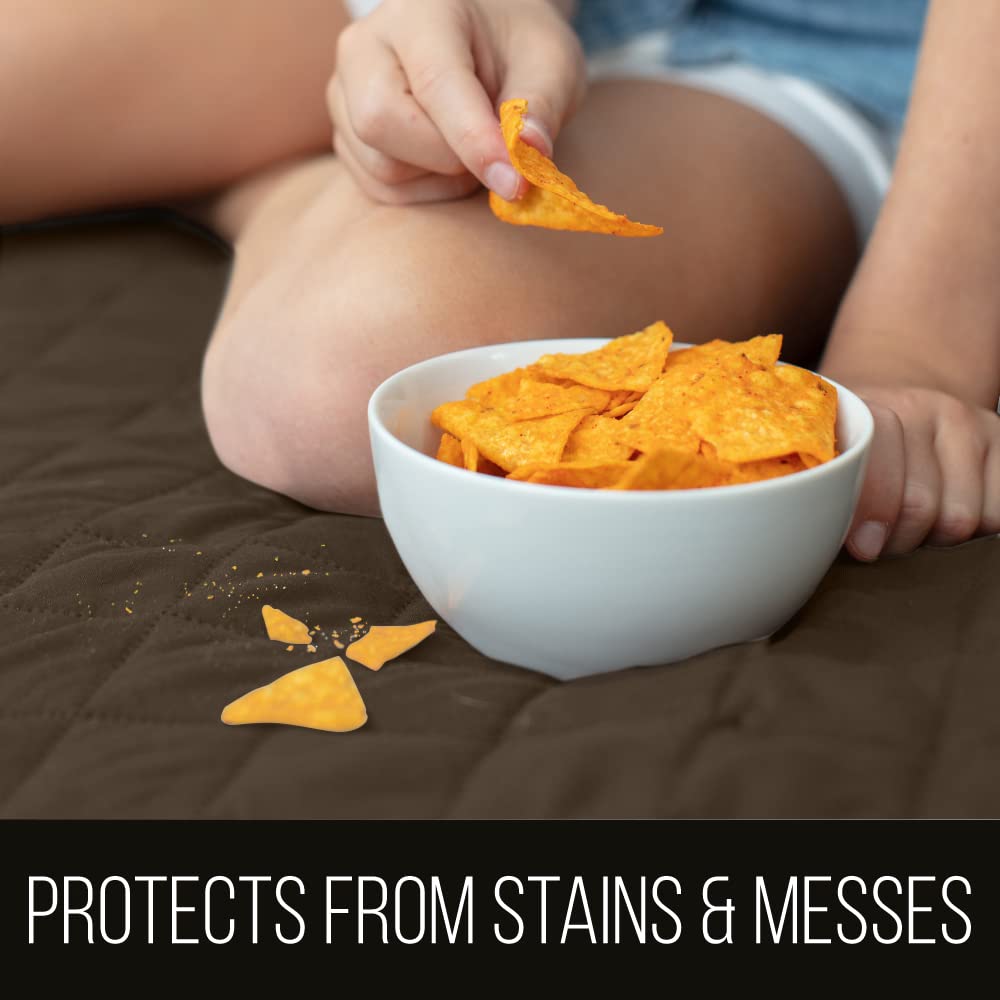 Sofa Shield Patented Sectional Slip Cover, Large Cushion Protector, Reversible Stain, Dog Tear Resistant Slipcover, Quilted Microfiber 30X30” Seat, Washable Covers For Dogs Pets Kids, Chocolate Beige