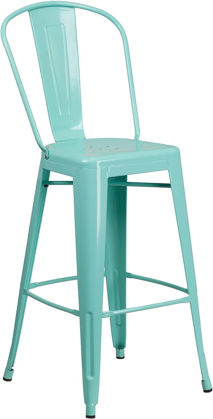 Commercial Grade 30 High Mint Green Metal Indoor-Outdoor Barstool with Back