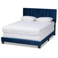 Baxton Studio Clare King Size Navy Blue Velvet Panel Bed with Tufted Headboard