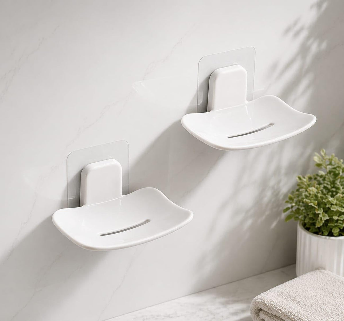 2 N FASHION Self Adhesive Soap Holder Pack of 2, Wall Mounted Soap Dish with Drain Tray, No Drill Waterproof Soap Stand for Bath