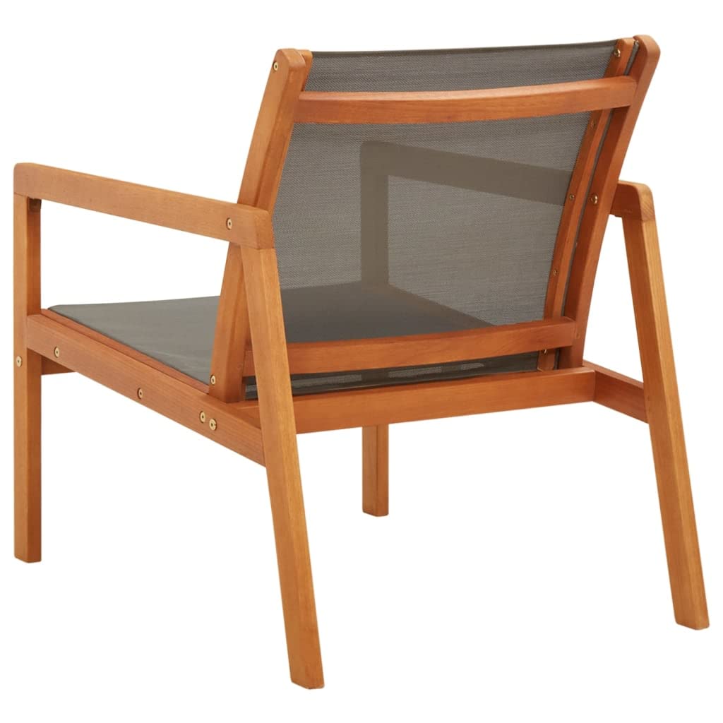 vidaXL Solid Eucalyptus Wood Gray Lounge Chair - Stylish Outdoor Weather-Resistant Patio and Garden Furniture with Breathable Textilene, Easy Assembly