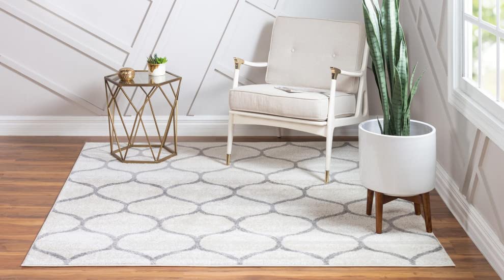 Unique Loom Trellis Frieze Collection Area Rug - Rounded (3' Square, Ivory/ Gray)
