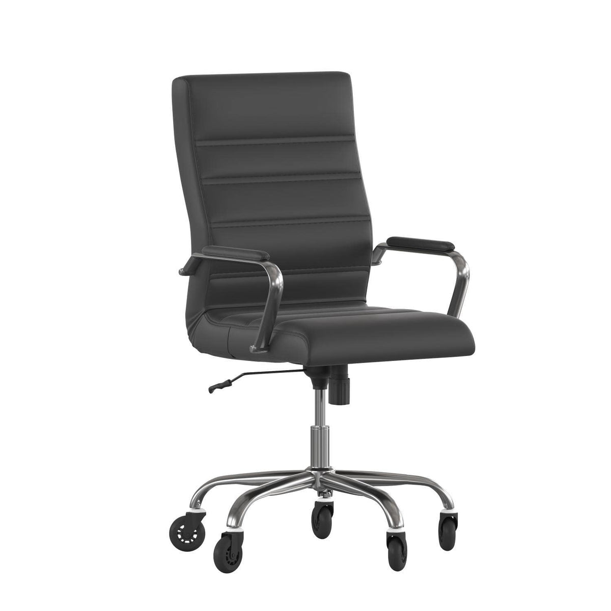 Flash Furniture Whitney High Back Black Leathersoft Executive Swivel Office Chair With Chrome Frame, Arms, And Transparent Roller Wheels