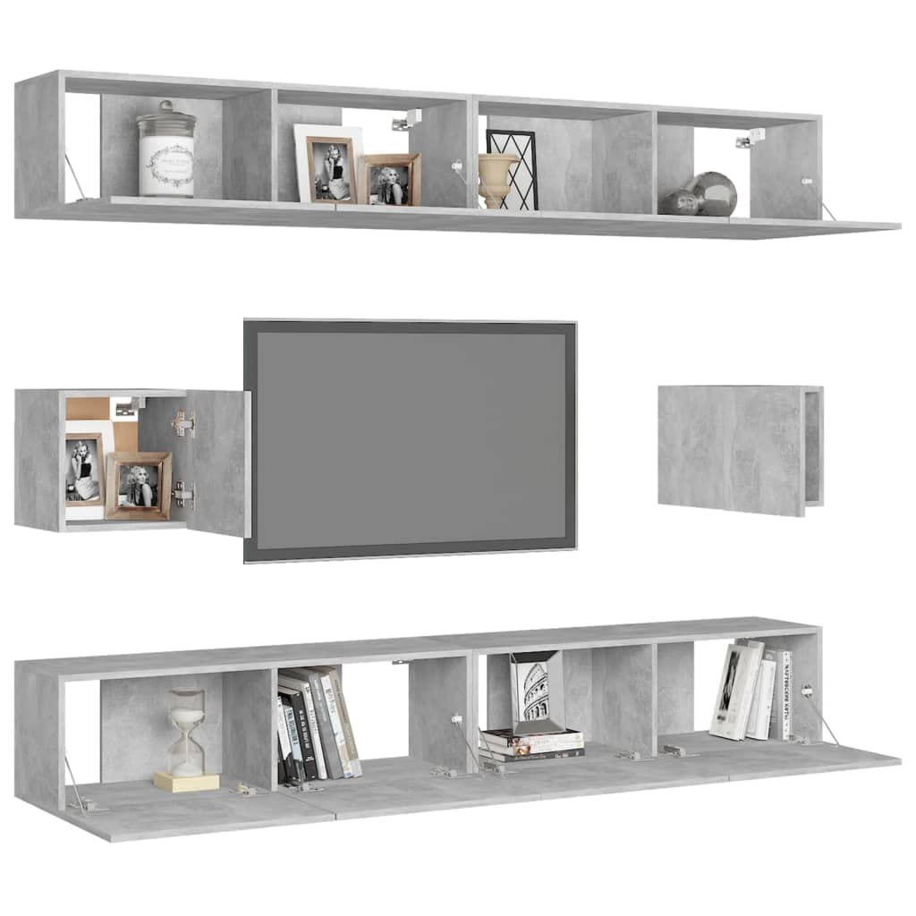 vidaXL TV Cabinet Set 6 Piece TV Stand HiFi Cabinets Plasma Cabinet Stereo Cabinets TV UnitsHome Indoor Concrete Gray Engineered Wood