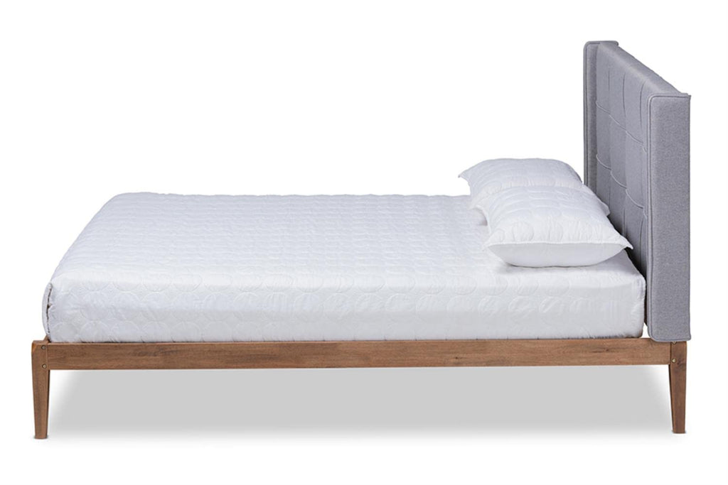 Baxton Studio Edmond Modern and Contemporary Grey Fabric Upholstered and Ash Walnut Brown Finished Wood Full Size Platform Bed