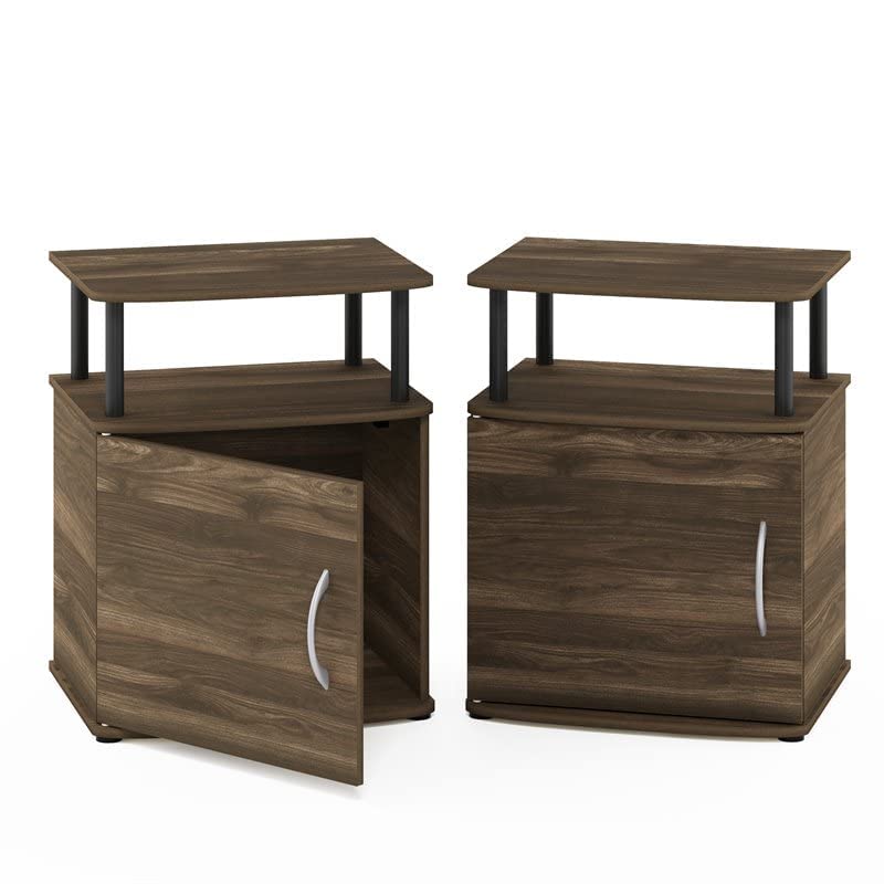 Furinno Jaya End Side Sofa Table/Nightstand With Door, 2-Pack, Pvc Tubes, Columbia Walnut/Black