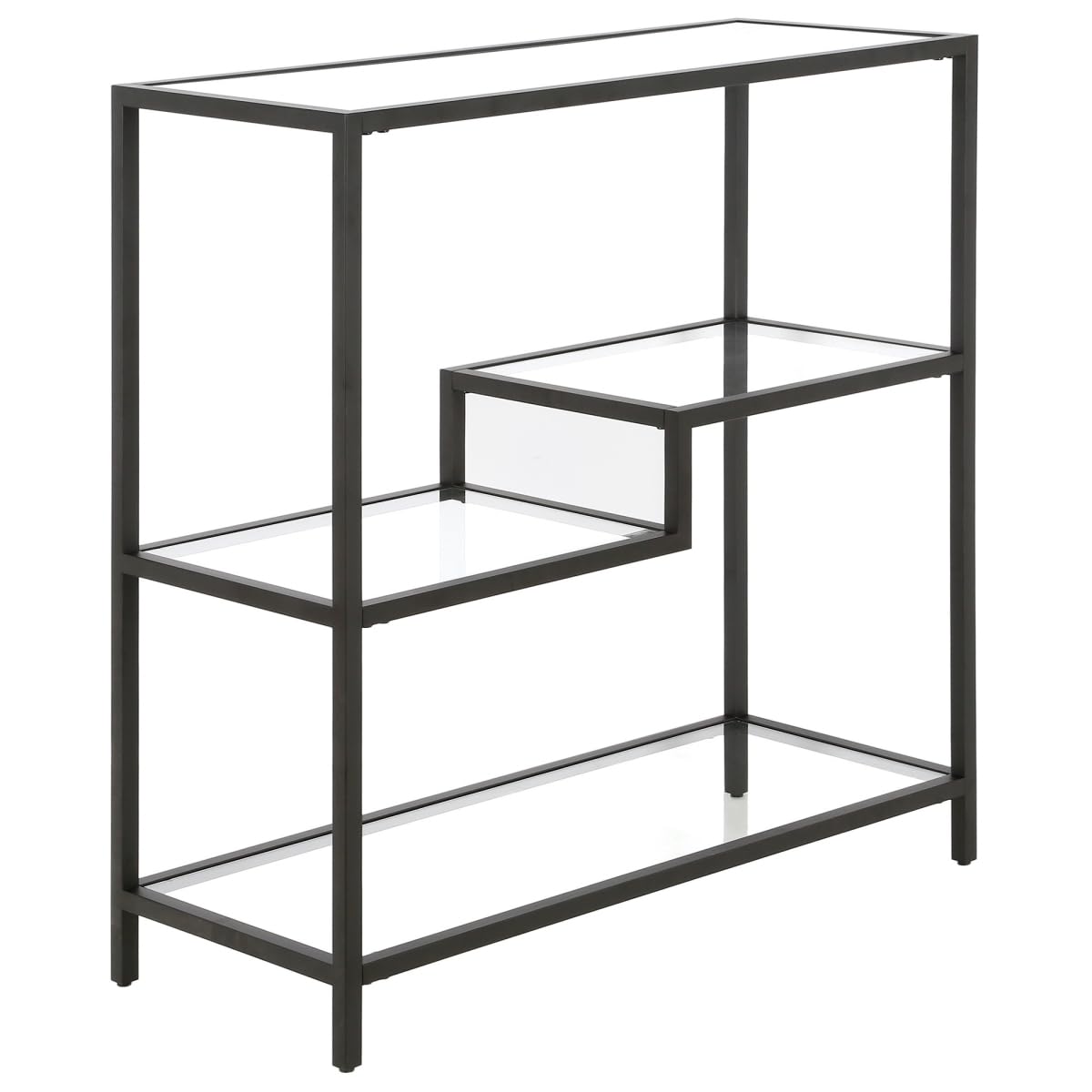 HomeRoots 527567 36 in. Metal Glass Four Tier Etagere Bookcase Black