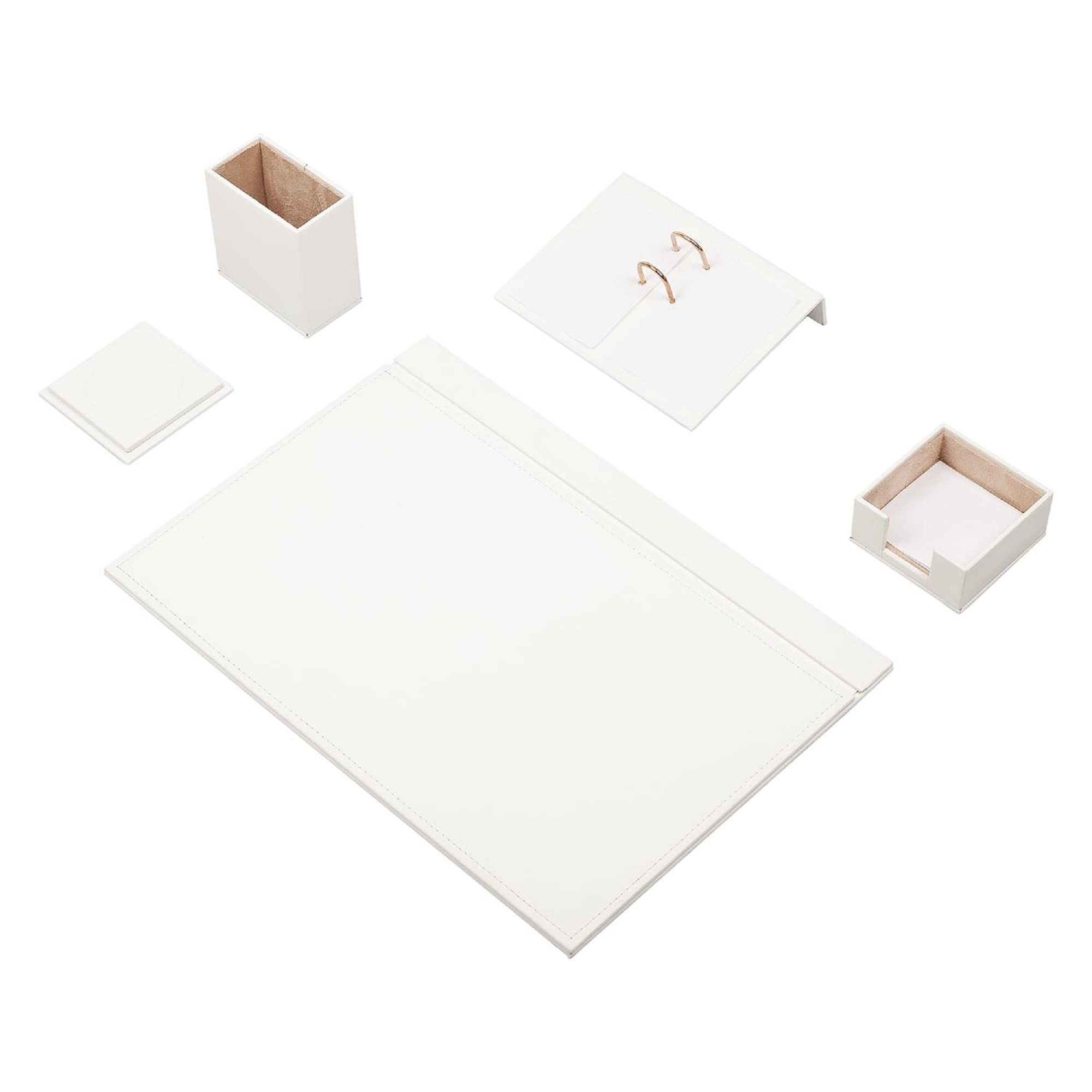 Moog White Leather Desk Set - Desk Pad - Note Paper Holder -Pen Holder - Leather Coaster -Desk Accessories-Desk Organizer - Offi