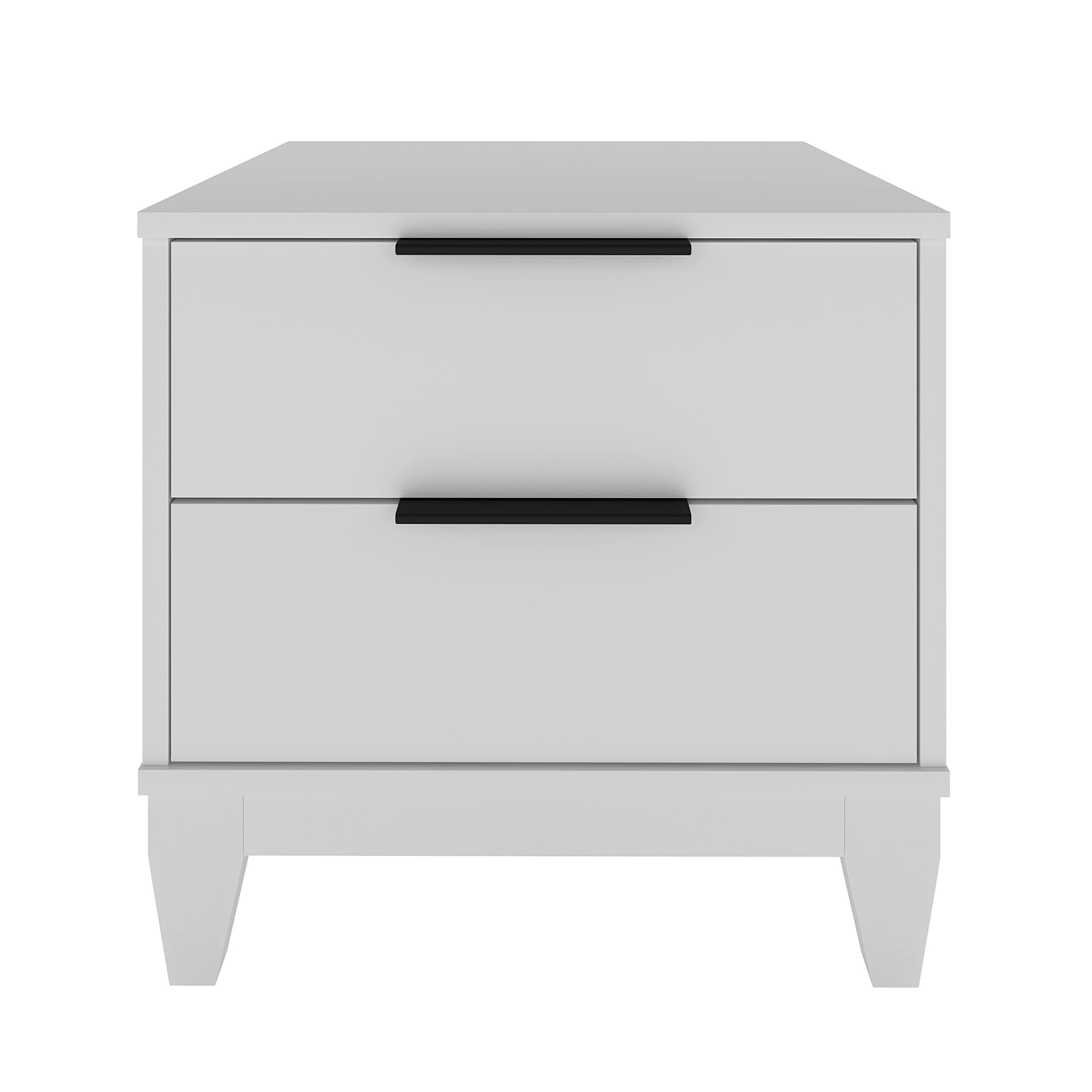 Boyd Sleep Bedroom Nightstand Bedside Table: Mackay Two Drawer Storage With Leg Base, White