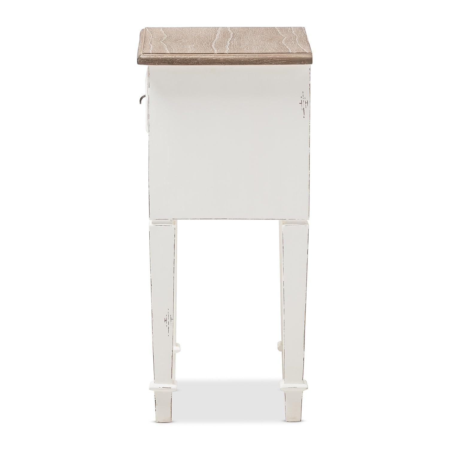 Baxton Studio Dauphine Provincial Style Weathered Oak and White Wash Distressed Finish Wood Nightstand/White/Natural/Provincial Style/MDF/Veneer Mindi/Hardwood Bayur