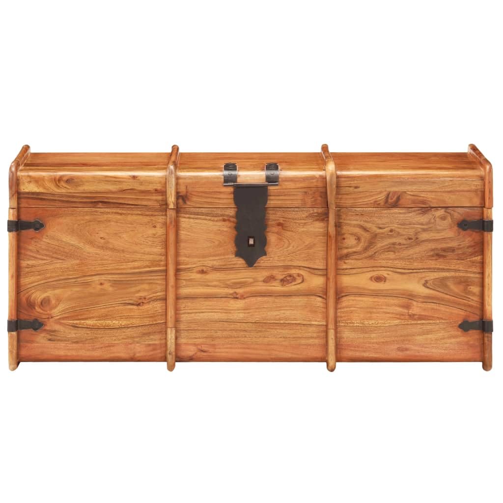 vidaXL Storage Chest, Solid Acacia Wood Construction, With Latch and Handles, Can Be Used for Storage or Display, 35.4&quot;x15.7&quot;x15.7&quot;, Dark Brown
