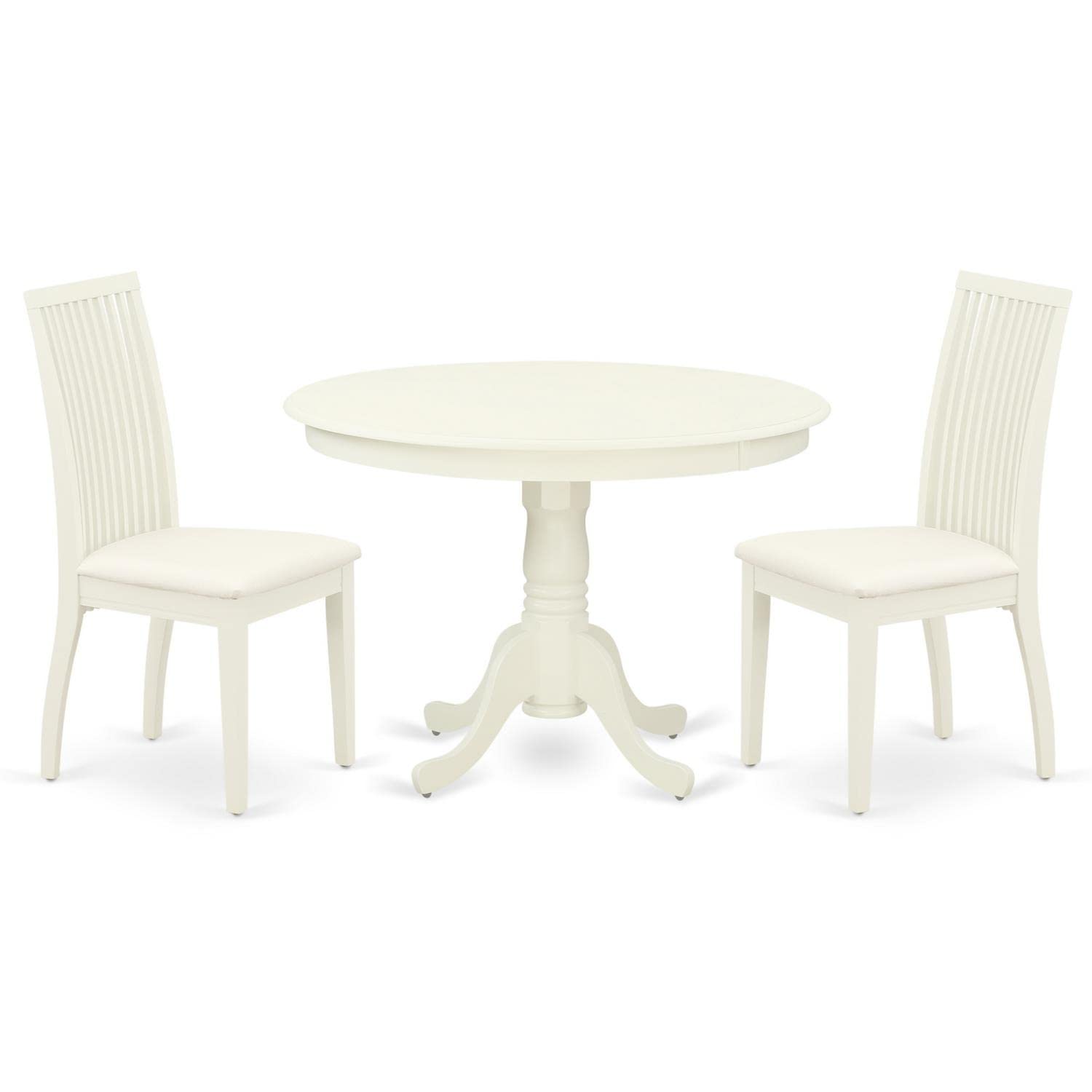 East West Furniture HLIP3-BMK-W 3 Piece Dining Set Contains a Round Dining Room Table with Pedestal and 2 Kitchen Chairs, 42x42 Inch, Buttermilk & Cherry