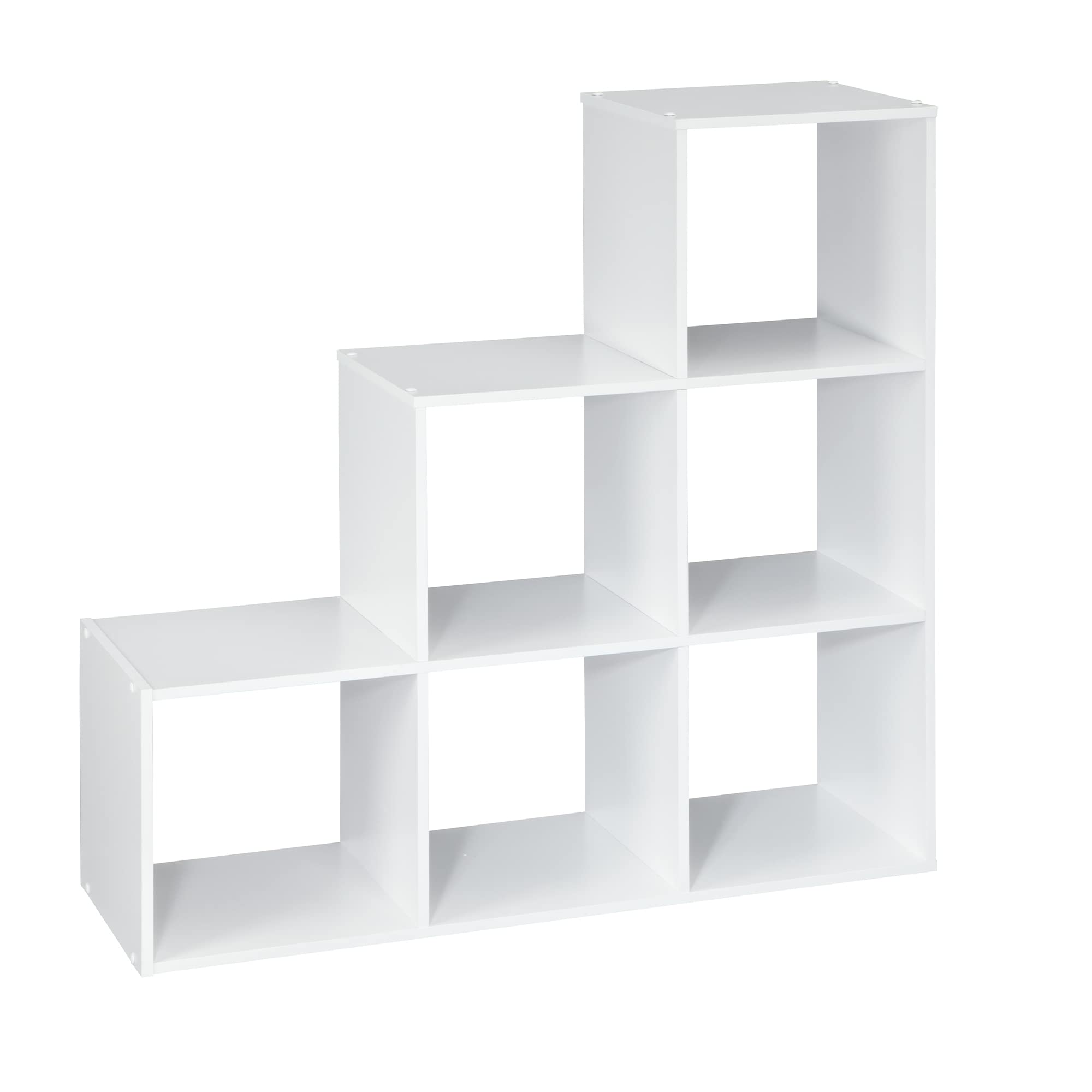 ClosetMaid Cubeicals 3-2-1 Cube Storage Shelf Organizer Bookshelf, 3 Tier, Steps, Corner Unit, Easy Assembly, Wood, White Finish