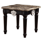 Acme Ernestine Marble Top End Table with Carved in Black