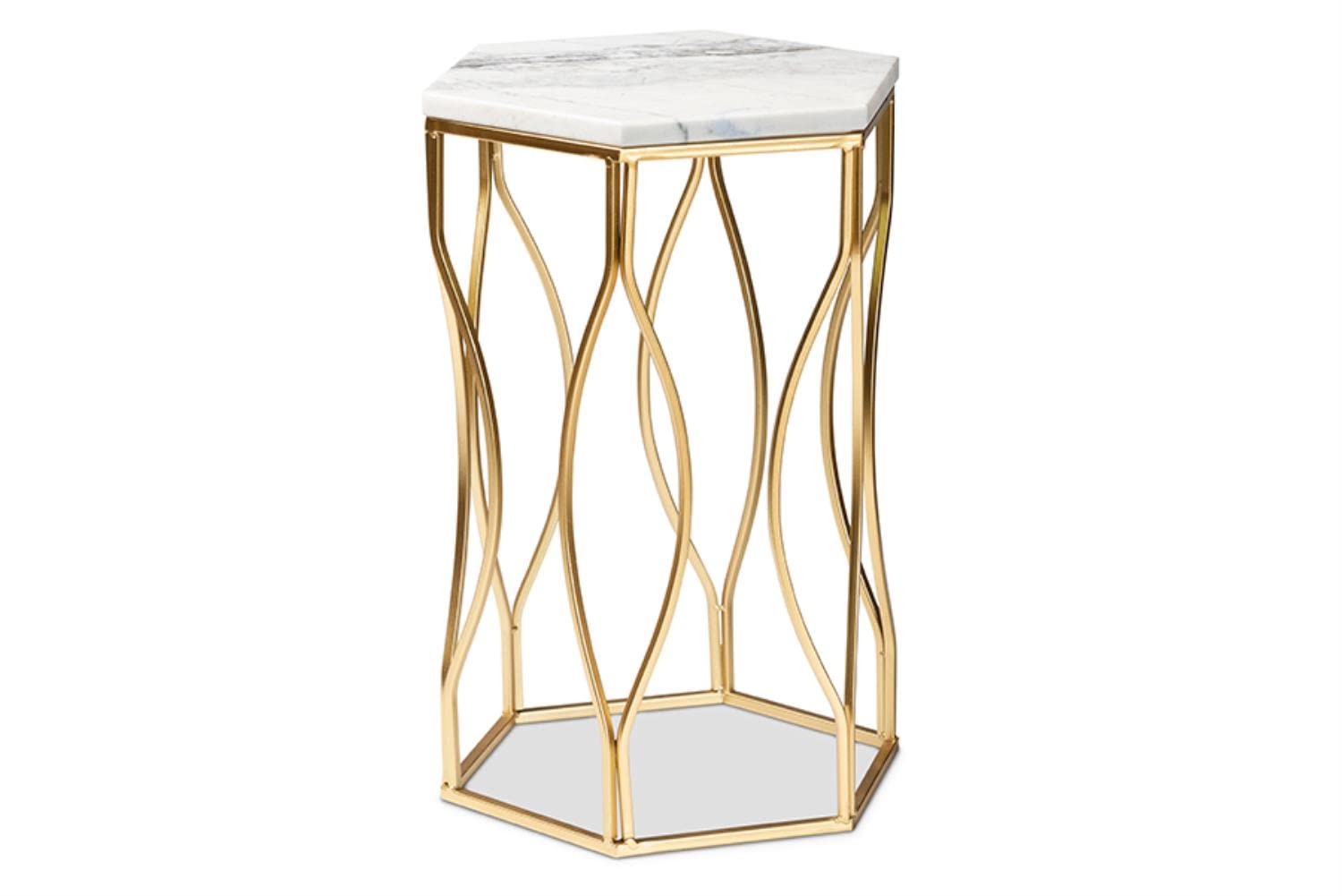 Baxton Studio Kalena Modern and Contemporary Gold Metal End Table with Marble Tabletop Gold/Metal