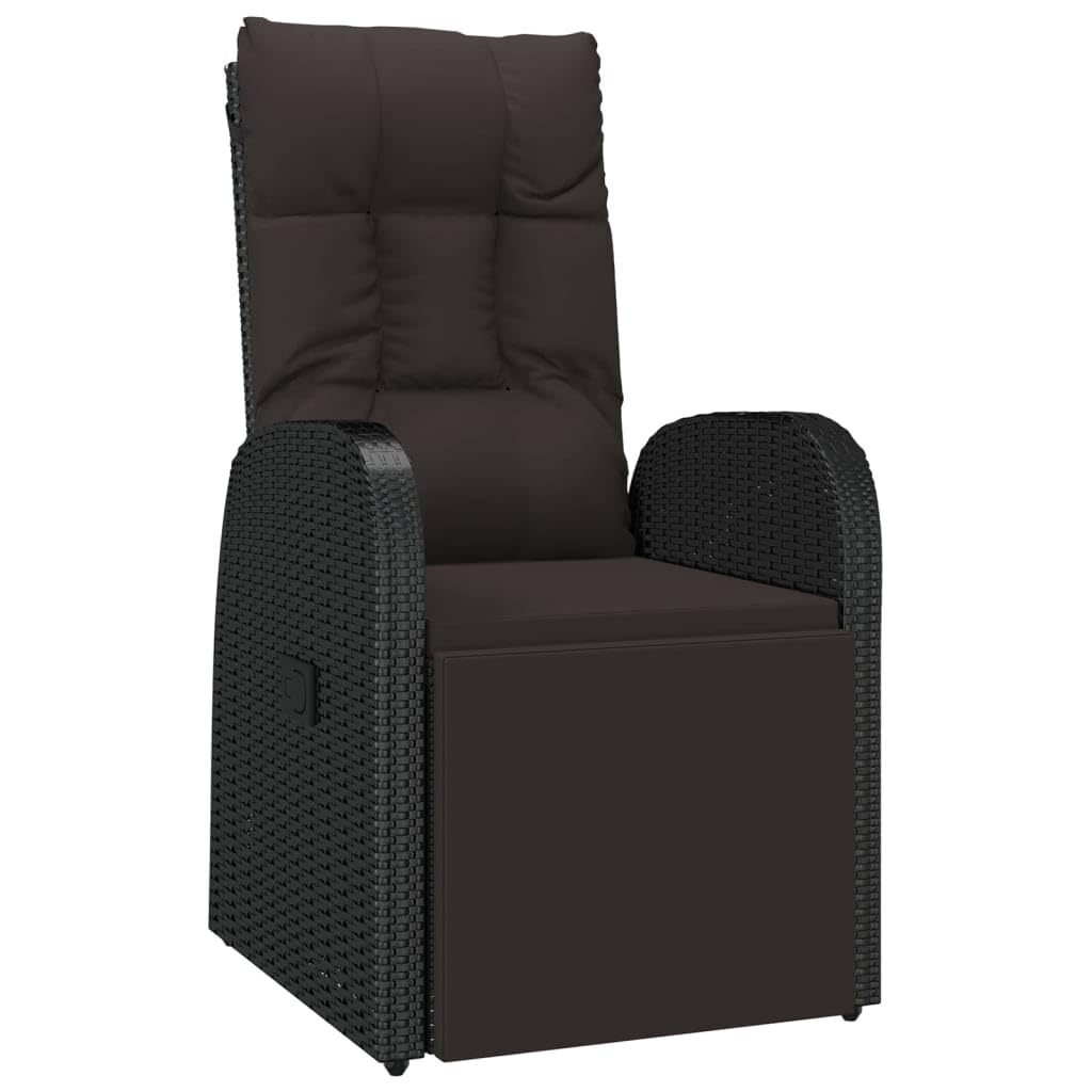 Great-hyc Reclining Garden Chair with Cushion Poly Rattan Black