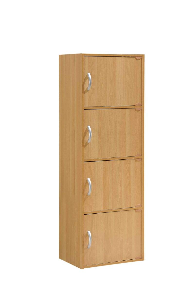Hodedah Import 4-Shelf Bookcase Cabinet, Beech