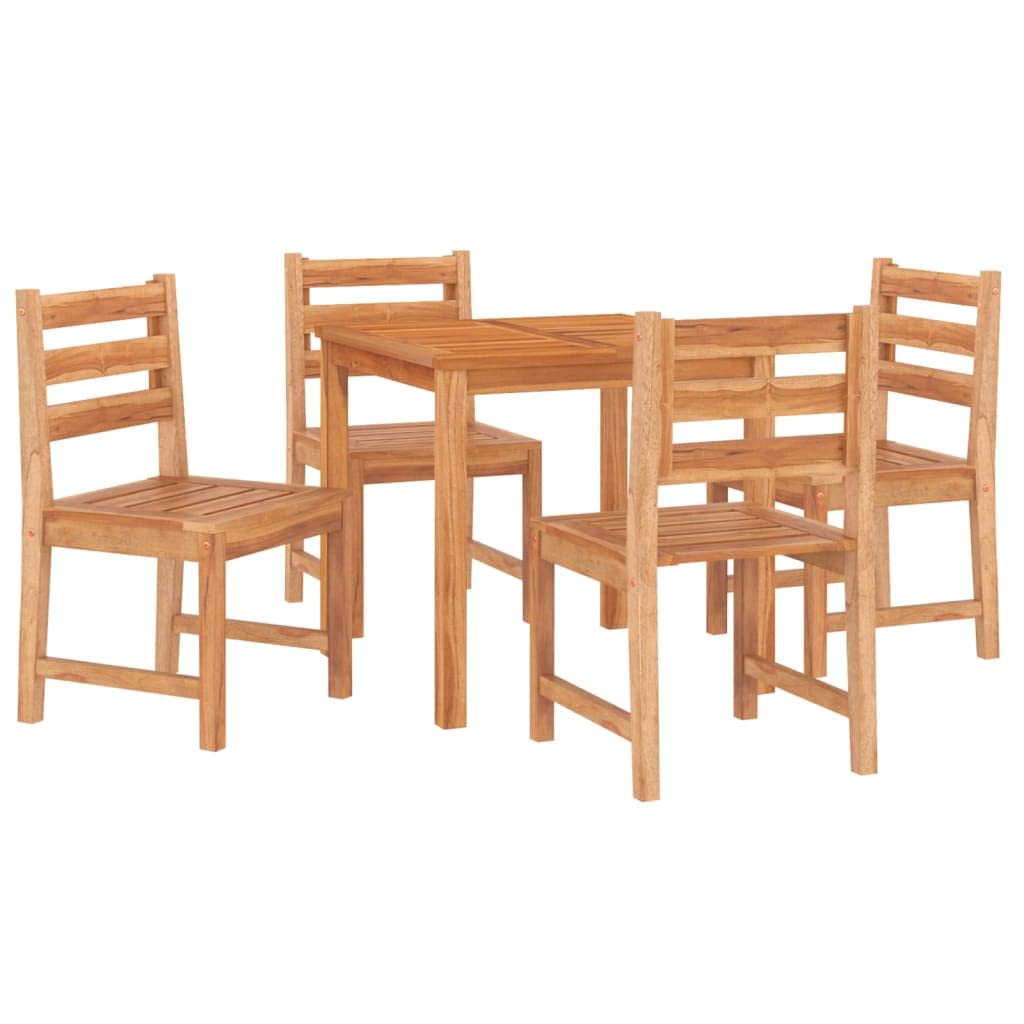 vidaXL Solid Wood Patio Dining Set, 5 Piece – Teak Construct, Water-Resistant Outdoor/Indoor Square Table with Sturdy Tabletop and Comfortable Chairs