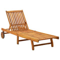 vidaXL Wooden Sun Lounger with Adjustable Backrest and 2 Wheels, Solid Acacia Wood for Durability, Ideal for Patio/Garden/Pool Area Relaxation, Assembly Required