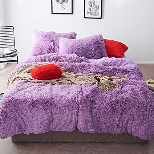 Morromorn 5 Pcs Shaggy Duvet Cover Bedding Set - Fluffy Comforter Cover Long Faux Fur Luxury Ultra Soft Cozy (Lavender, King/Cal