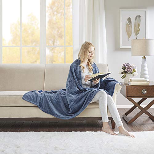 Beautyrest Plush Electric Blanket Throw For Cold Weather Multi-Level Heat Settings Controller, Secure Comfort Low Emf Technology
