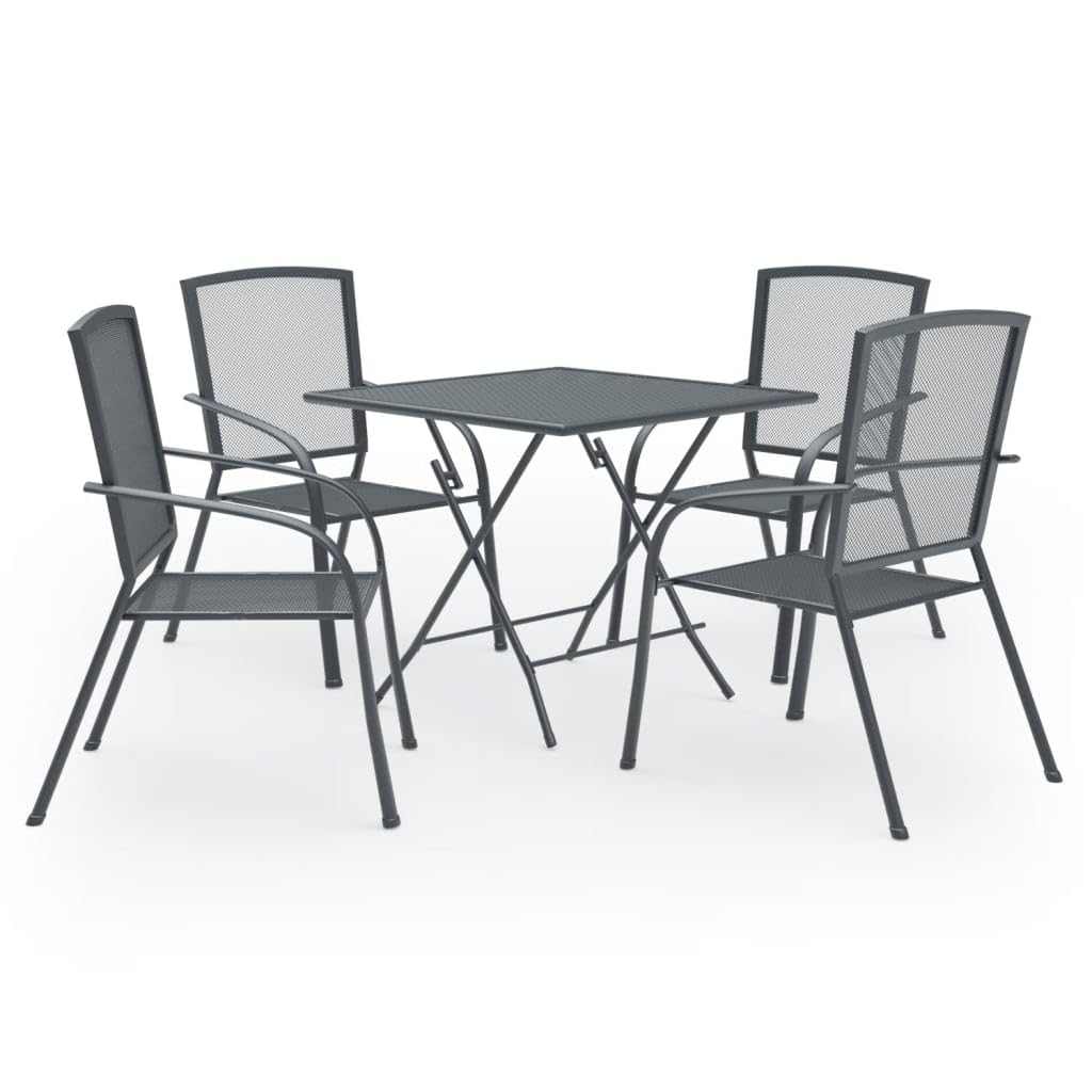 vidaXL Patio Dining Set - 5 Piece Anthracite Steel Dining Set with E-Coated and Powder-Coated Finish - Foldable and Stackable Ou
