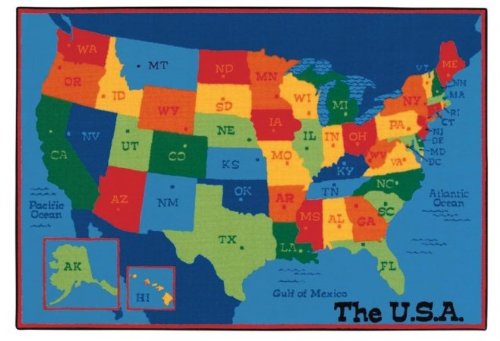 Carpets for Kids KID$Value Rugs Collection 48.95 USA Map 4ft x 6ft Rectangle