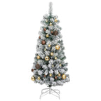 Vidaxl Modern Artificial Hinged Christmas Tree - Green And White Flocking, Golden Balls, Led String Lights - 47.2" Height
