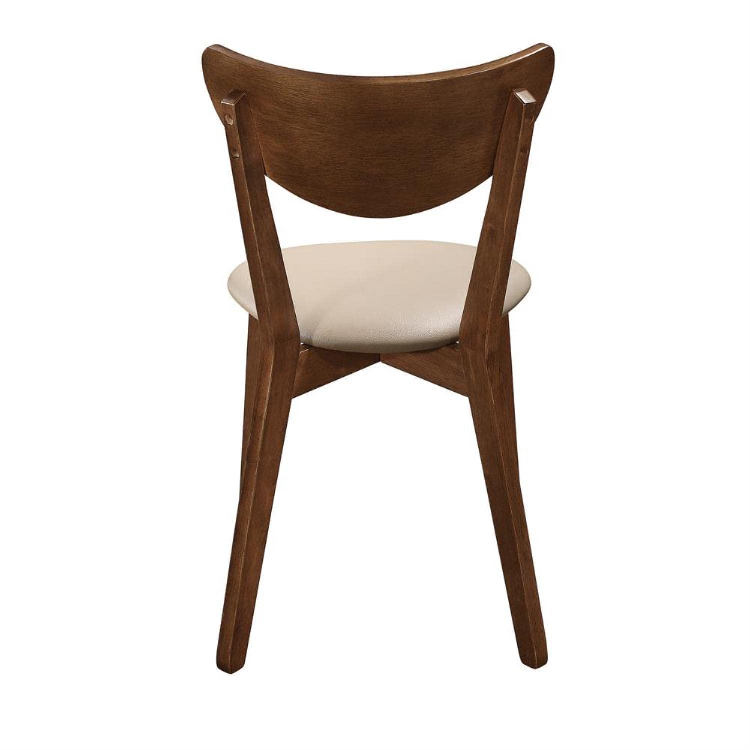 Coaster Home Furnishings Kersey Mid Century Modern Set of 2 Wood Dining Side Chairs Curved Back Padded Tan Faux Leather Polyurethane Upholstered Seat Cushion Chestnut Brown 103062